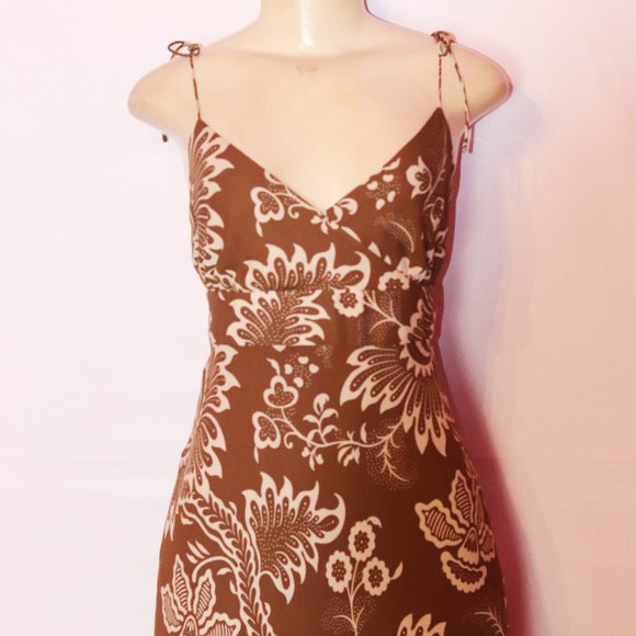 J CREW BROWN FLORAL SILK TIE STRAP SLIP FULLY LINED DRESS 12 - Picture 3 of 5